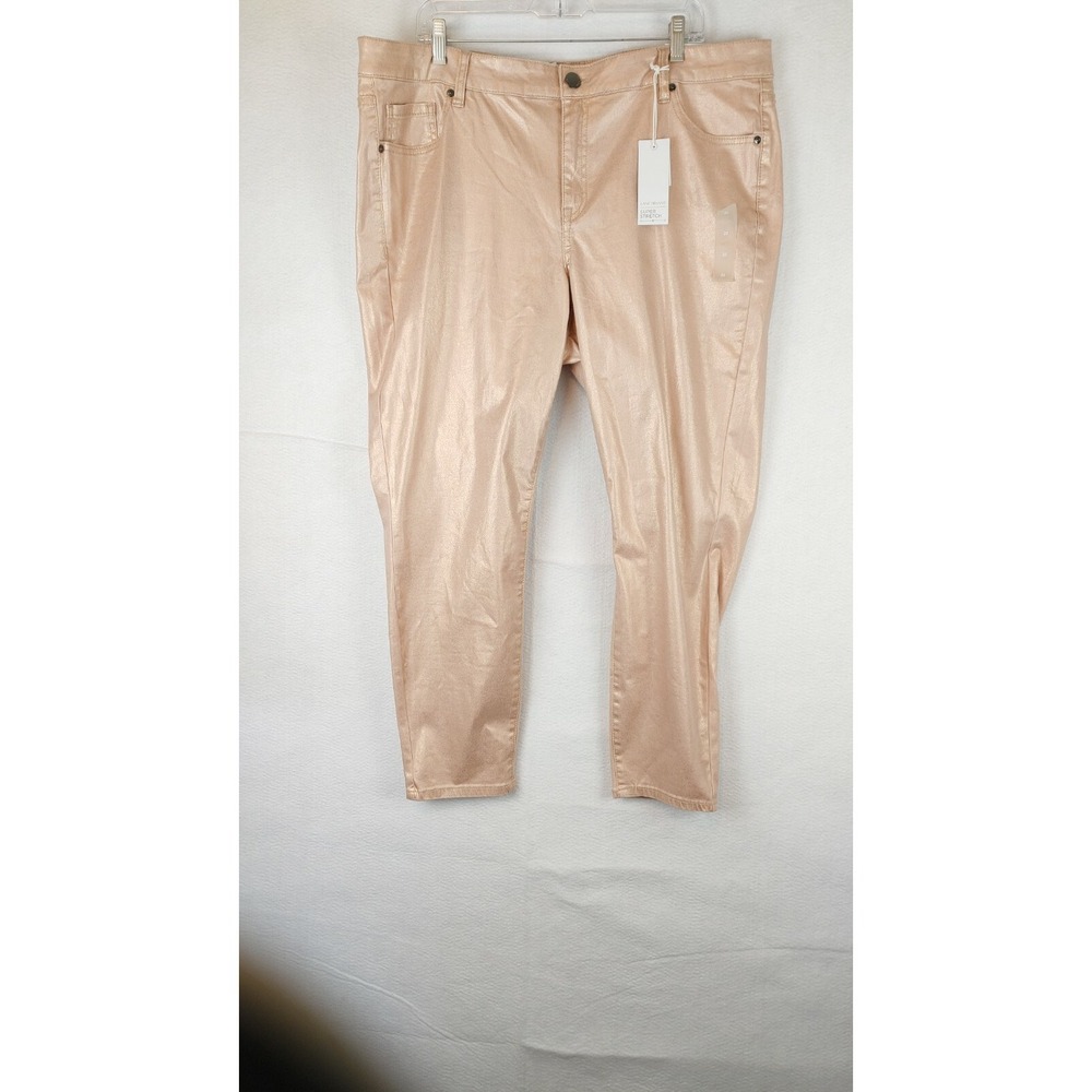 LANE BRYANT SHIMMER PEACH SUPER STRETCH MID RISE SKINNY JEANS SIZE 20 NEW